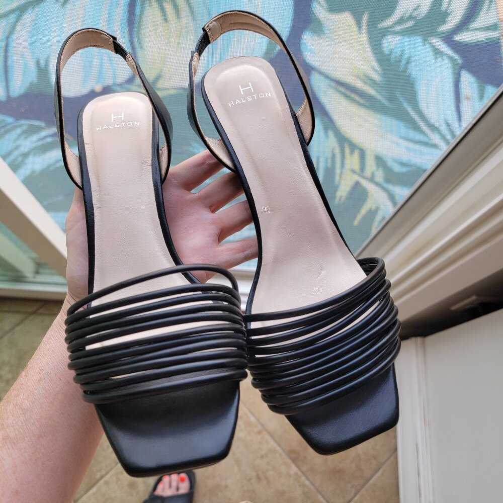 H Halston Women's Black Sling Back Strappy Heel Sandal Size 9